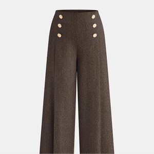 Wide-Leg High-Waist Brown Trousers with Button Detail